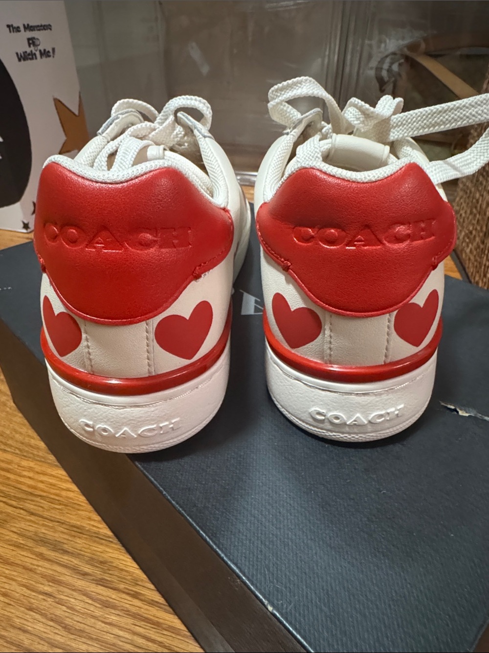 Coach White Sneakers with Red Heart Print - Picture 3 of 4